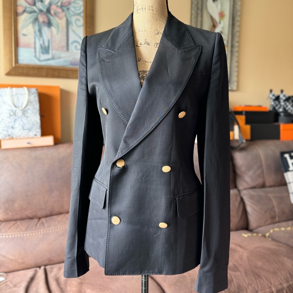 Alexander McQueen Double-Breasted Black Satin Blazer